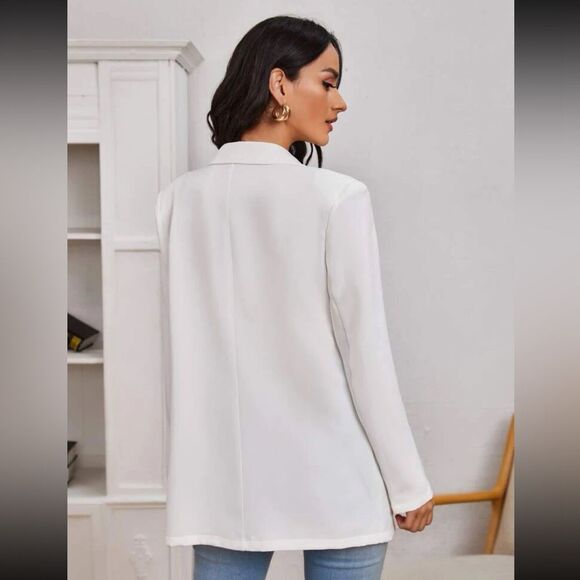 SHEIN Privé Peak Collar Flap Detail Solid Blazer New - Picture 2 of 13